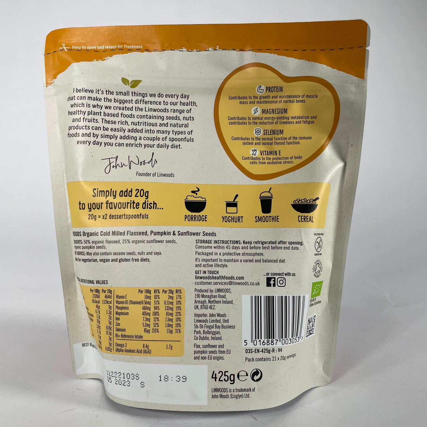 Linwoods Milled Organic Flaxseed Sunflower & Pumpkin Seeds (425g)